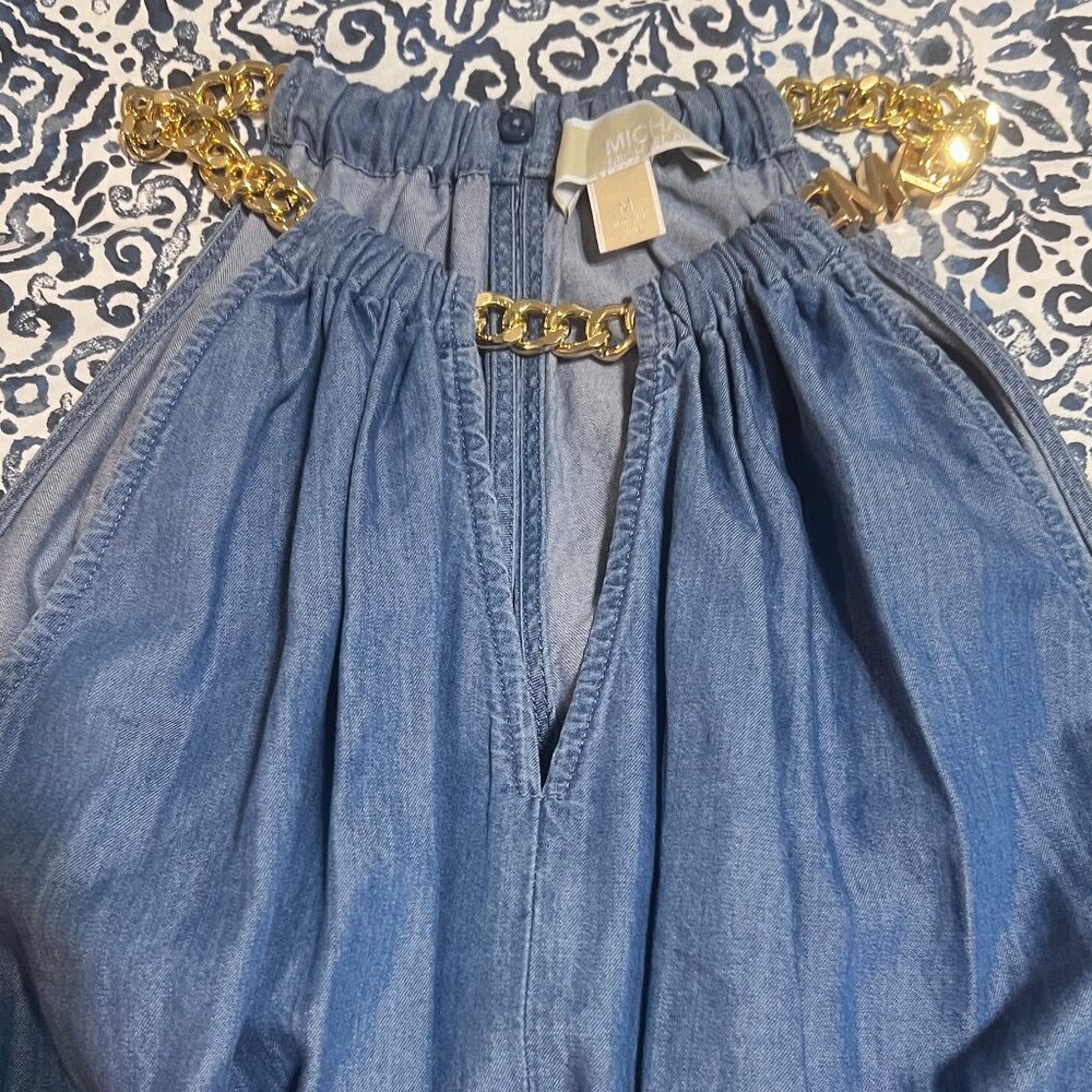 Michael Kors Denim Dress with Gold Chain Neckline MK